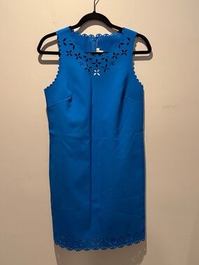 NWT J.Crew Sleeveless Blue Scalloped Laser-Cut Sheath Dress sz 6
